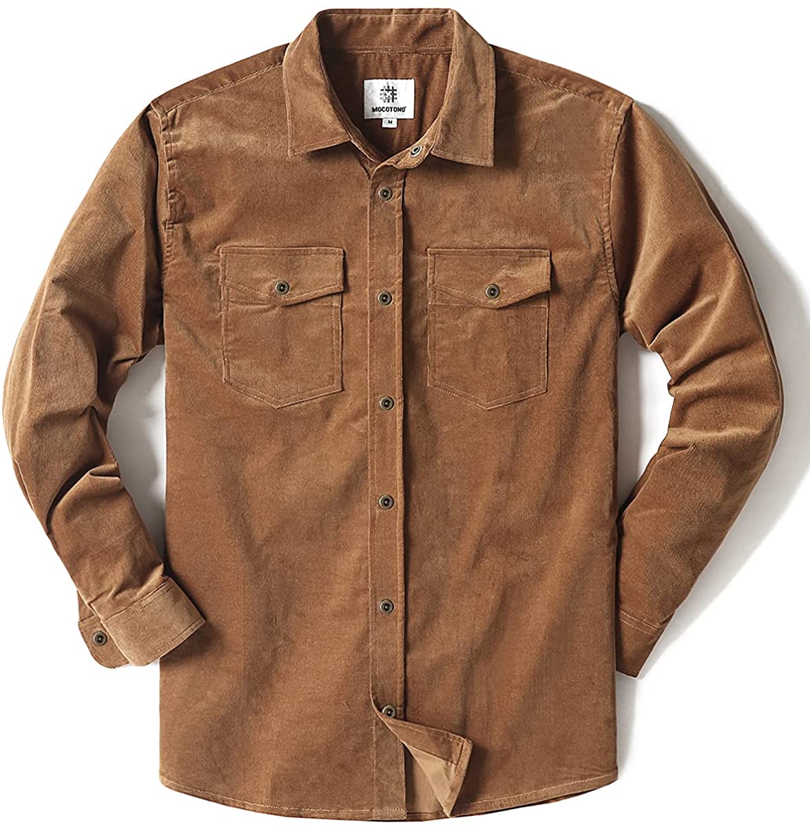 MOCOTONO Mens Cotton Stretch Corduroy Shirt Long Sleeve Casual Button Down Jackets