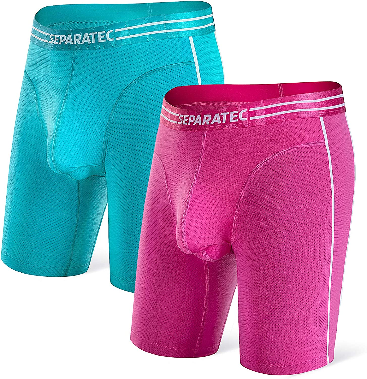 Separatec Men's Athletic Cool Mesh Fast Dry Long Leg Boxer Briefs Dual  Pouch Underwear 2 Pack