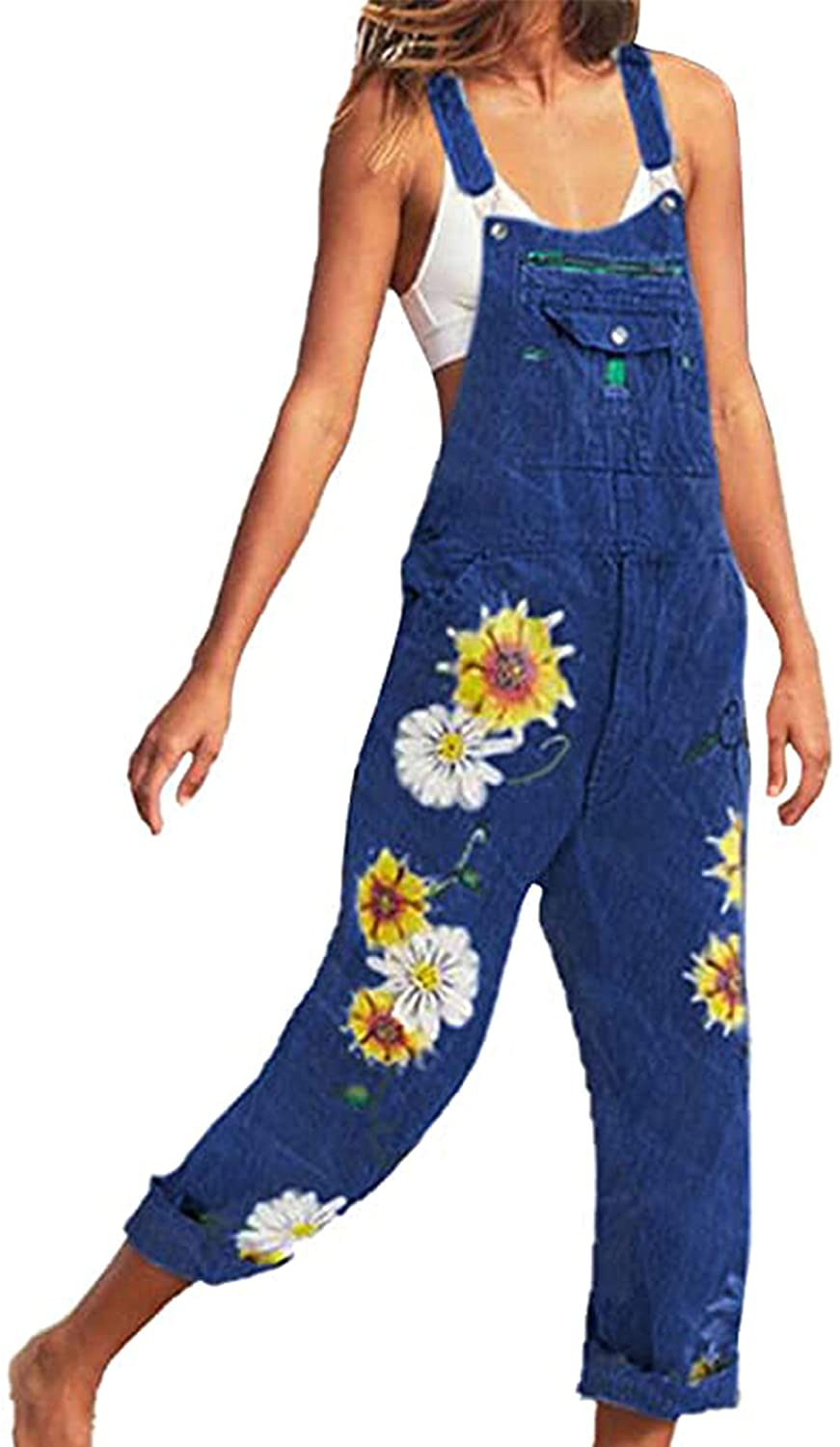 Yeokou Womens Casual Denim Bib Cropped Overalls Pant Jeans Jumpsuits
