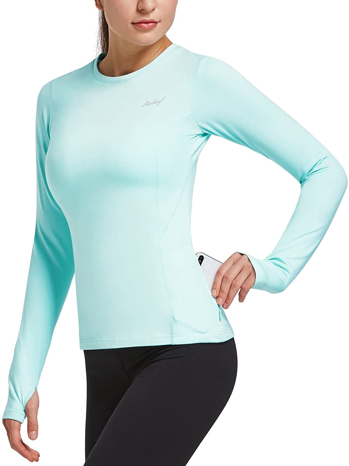 Baleaf Womens Fleece Thermal Mock Neck Long Sleeve Running Shirt Workout Tops