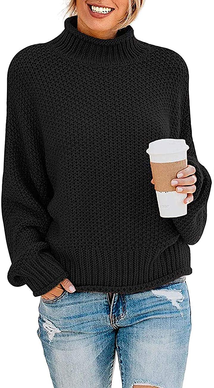 thumbnail 19  - ZESICA Women&#039;s Turtleneck Batwing Sleeve Loose Oversized Chunky Knitted Pullover