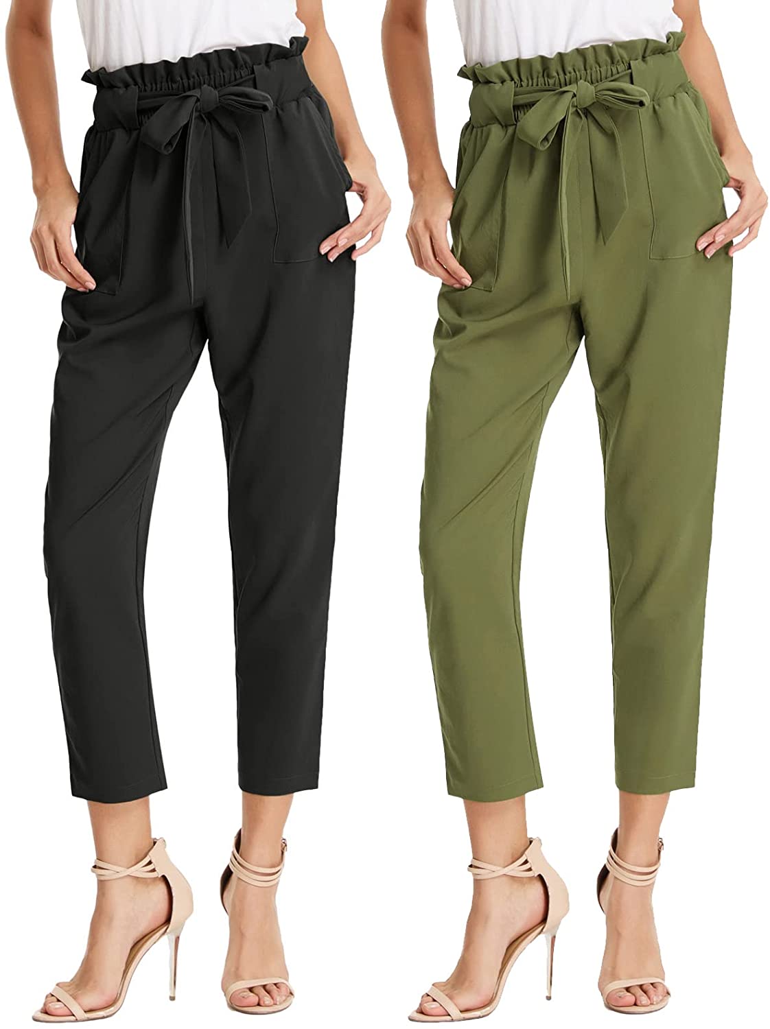 GRACE KARIN Women's Paper Bag Waist Pants Slim Fit Casual Office Pencil  Pants