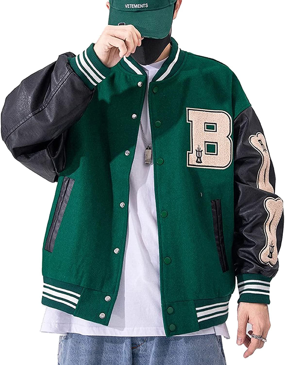 Moshtashio Mens Varsity College Jacket Baseball Bomber Jacket Vintage Sweatshirt Casual Unisex Streetwear Coats with Patch