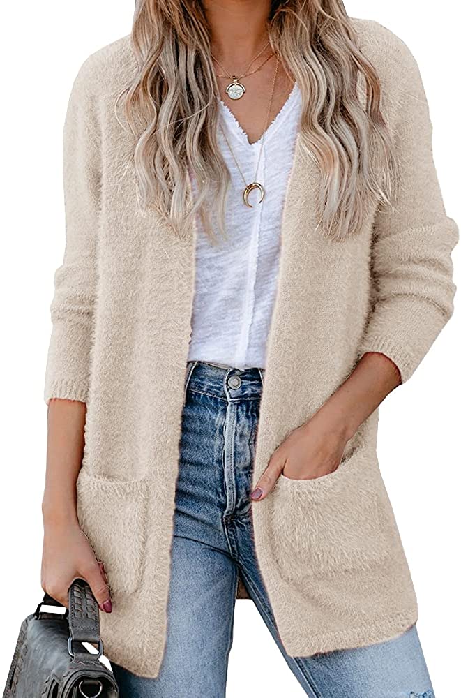 Saodimallsu Womens Oversized Open Front Fuzzy Cardigan Sweaters Long Sleeve  Casu | eBay