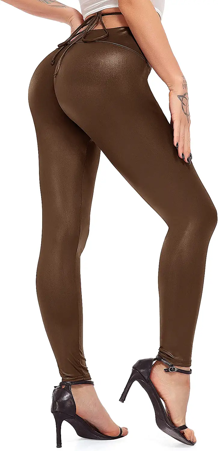 CFR Women's Faux Leather Leggings Wet Look Sexy Butt Lifting High