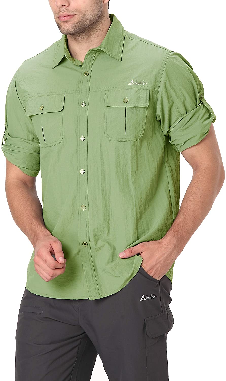 clothin Men's Long Sleeve Fishing Vented Shirt - Quick-Dry Roll-Up  Lightweight C