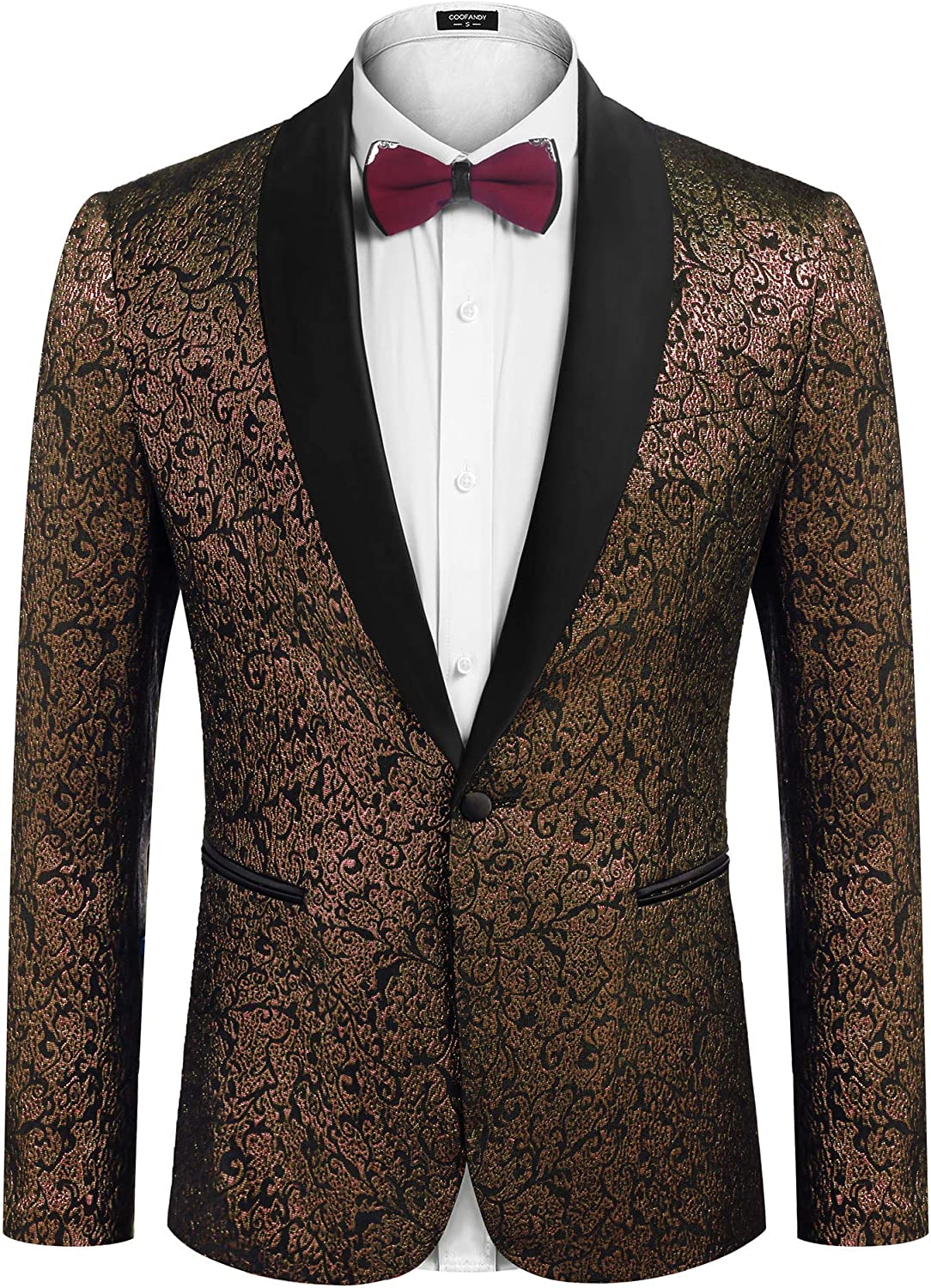 COOFANDY Men's Floral Tuxedo Jacket Jacquard Suit Jacket Slim Fit Blazer  for Wed