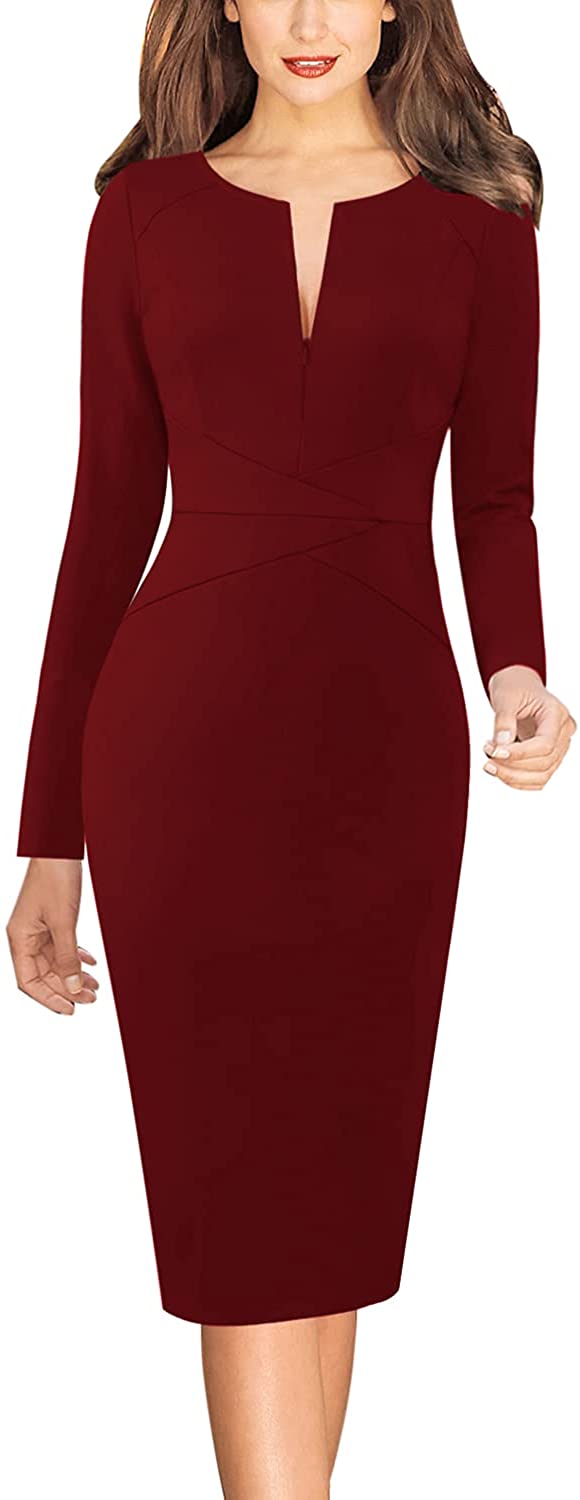 VFSHOW Womens Front Zipper Long Sleeve Work Business Office Bodycon Pencil  Dress | eBay