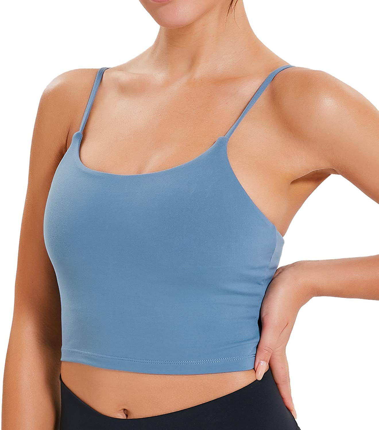Lavento Womens Longline Sports Bra Yoga Camisole Crop Top with Built in Bra