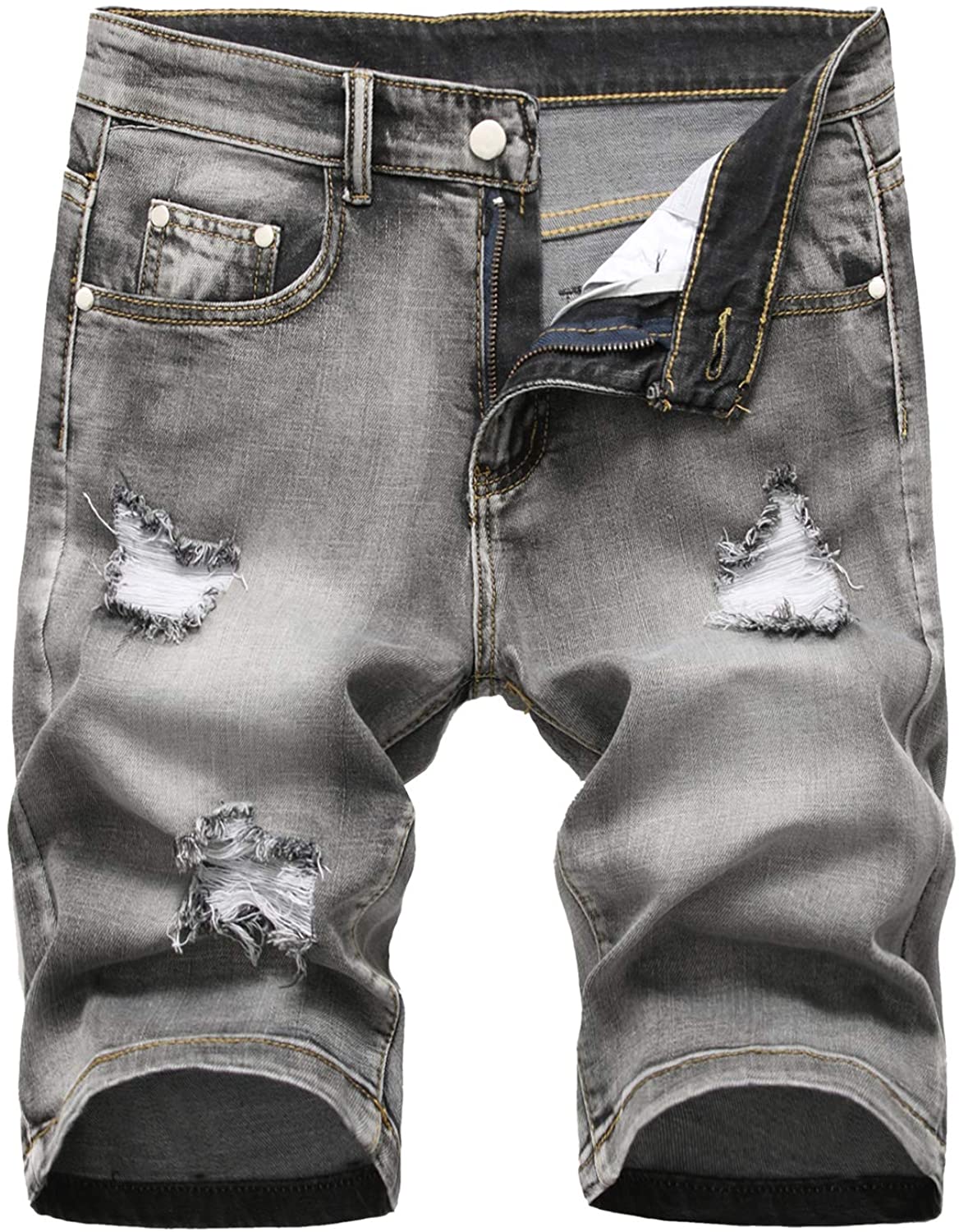 Amoystyle Mens Stretch Ripped Jean Shorts