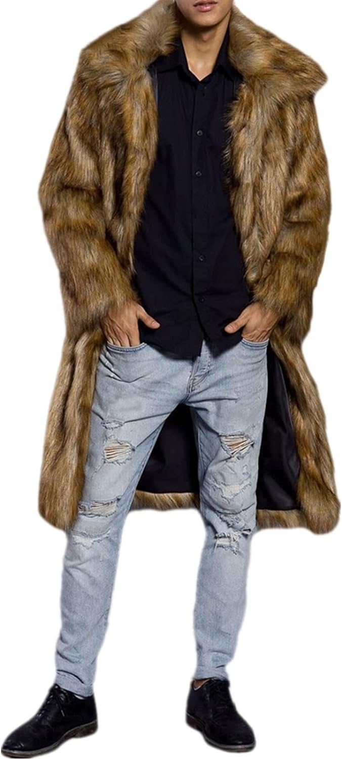 Colf Men's Thick Warm Long Sleeve Faux Fur Coat Jacket Outwear Winter Parka  Over