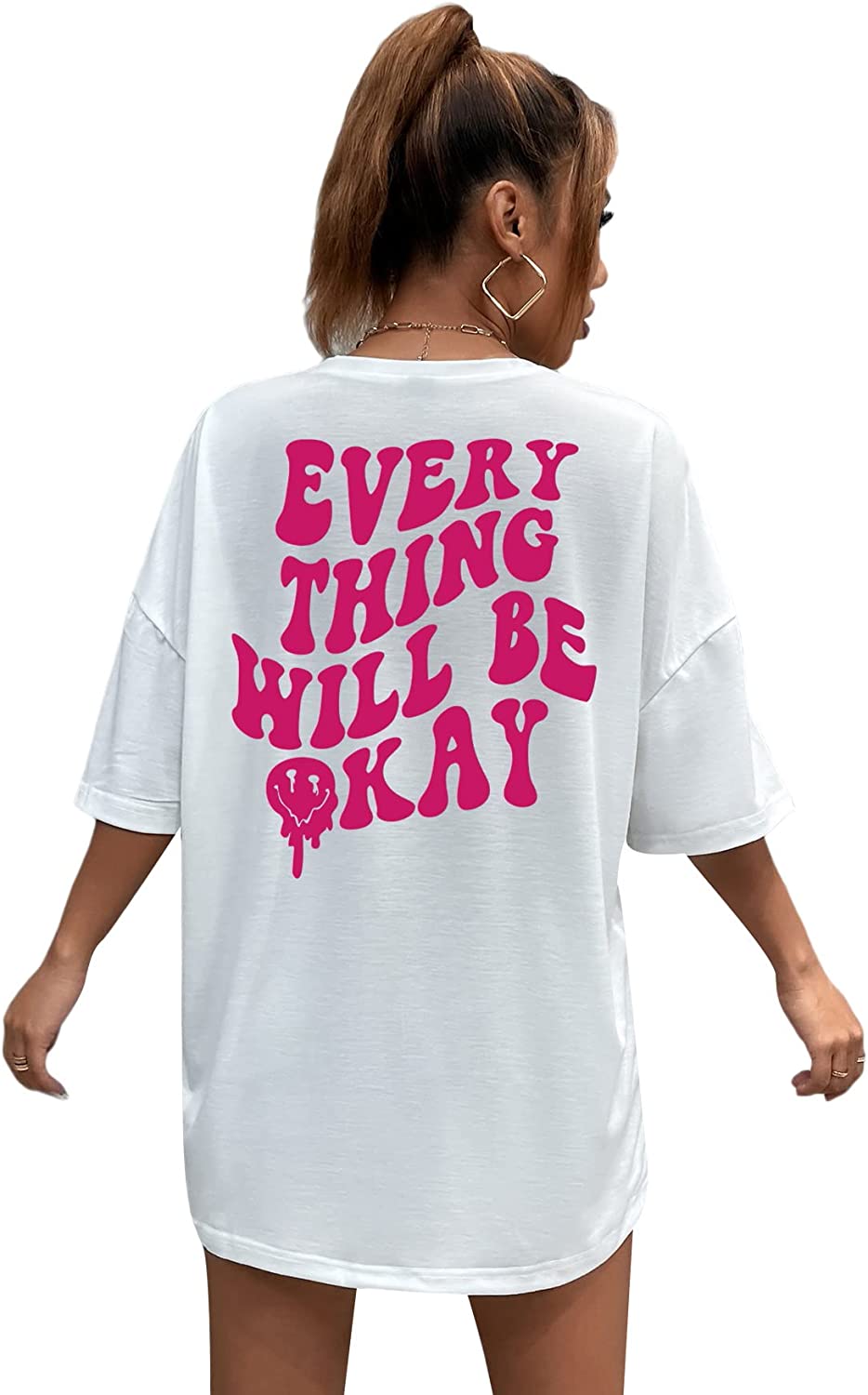 SOLY HUX Women's Oversized T Shirts Graphic Tees Letter Print Casual Summer  Tops
