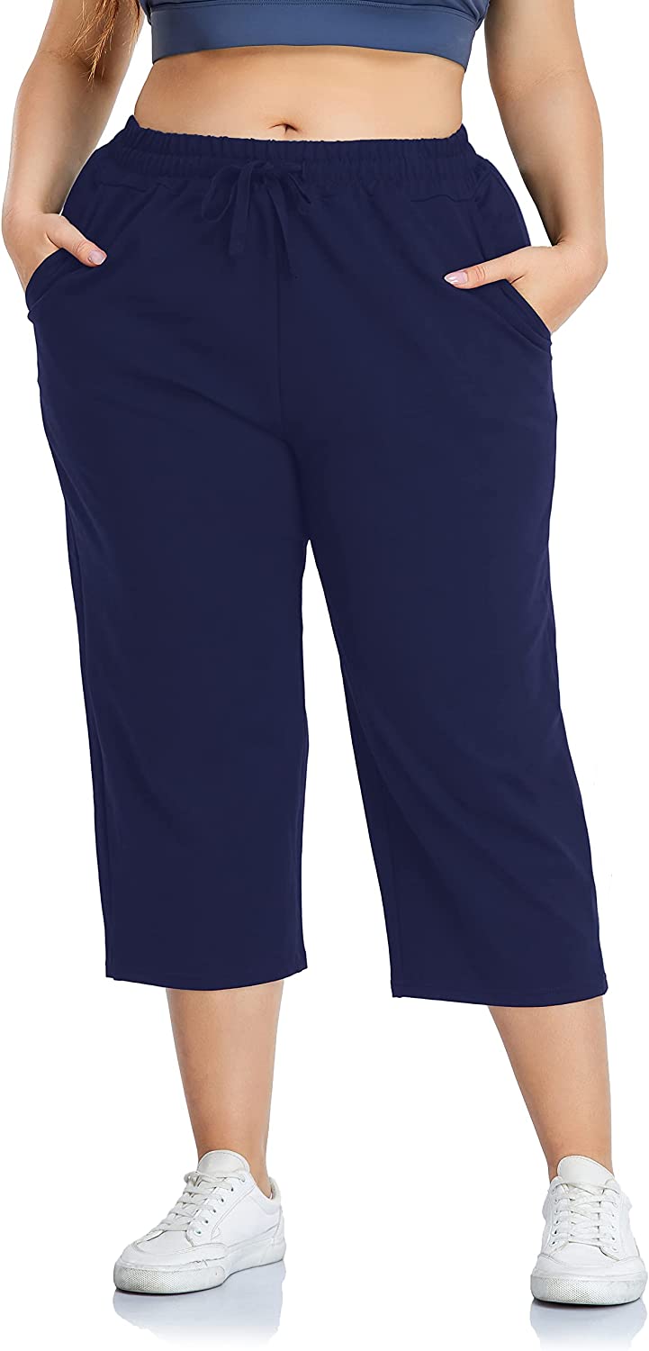 ZERDOCEAN Women's Plus Size Active Yoga Sweatpants Cotton Jersey Capris  Athletic Crop Pants with Pockets Drawstring – The Family Fix