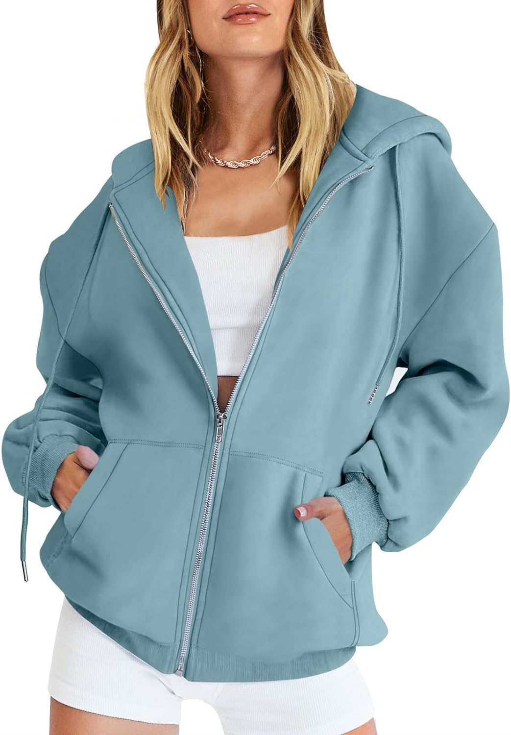 Caracilia Women's Zip Up Hoodies Teen Girls Oversized Sweatshirt Y2K  Clothing Cu