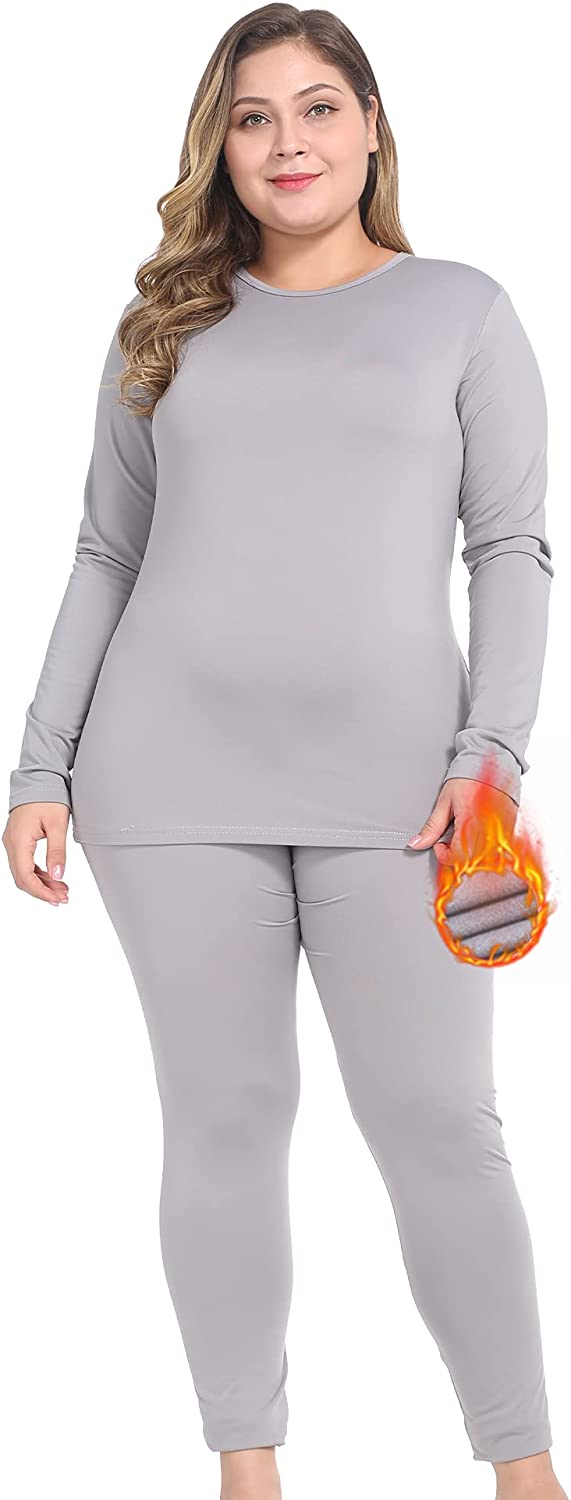 NUONITA Thermal Underwear for Women Plus Size Long Johns Set Fleece Lined Base Layer