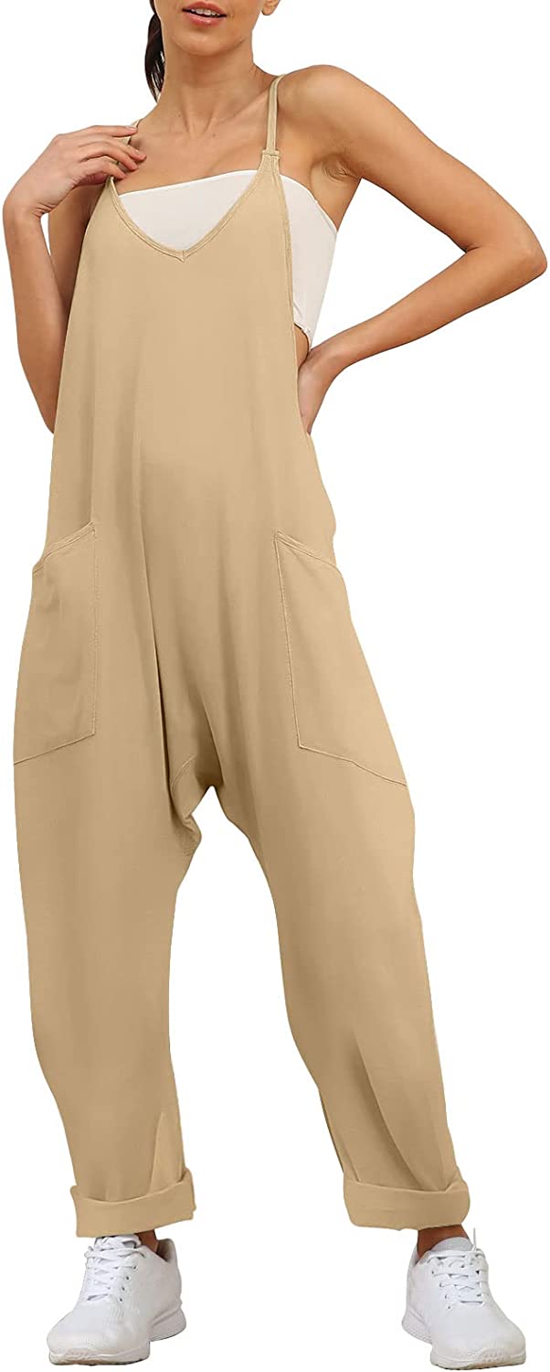  The AirEssentials Jumpsuit, Womens Fashion Summer Solid Casual  Sleeveless Jumpsuit, Belted Wide Leg Pant Romper with Pockets (XS, Beige) :  Clothing, Shoes & Jewelry
