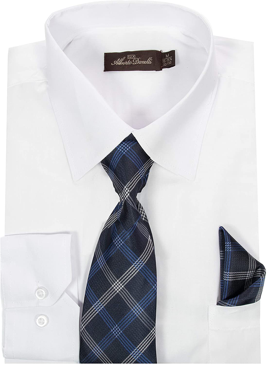 Alberto Danelli Men's Long Sleeve Dress Shirt with Matching Tie and  Handkerchief