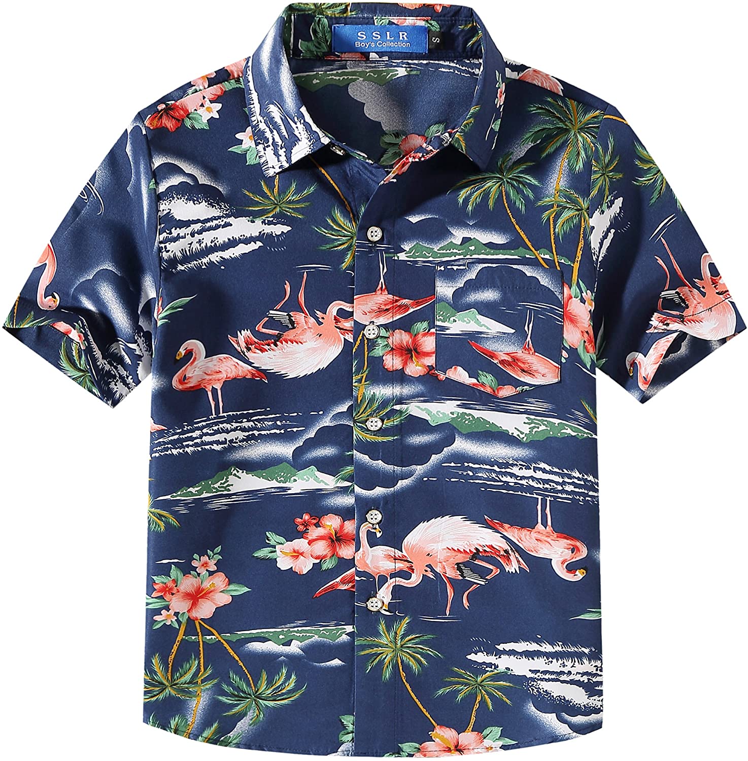 SSLR Big Boys Pink Flamingos Button Down Casual Short Sleeve Hawaiian Shirt 
