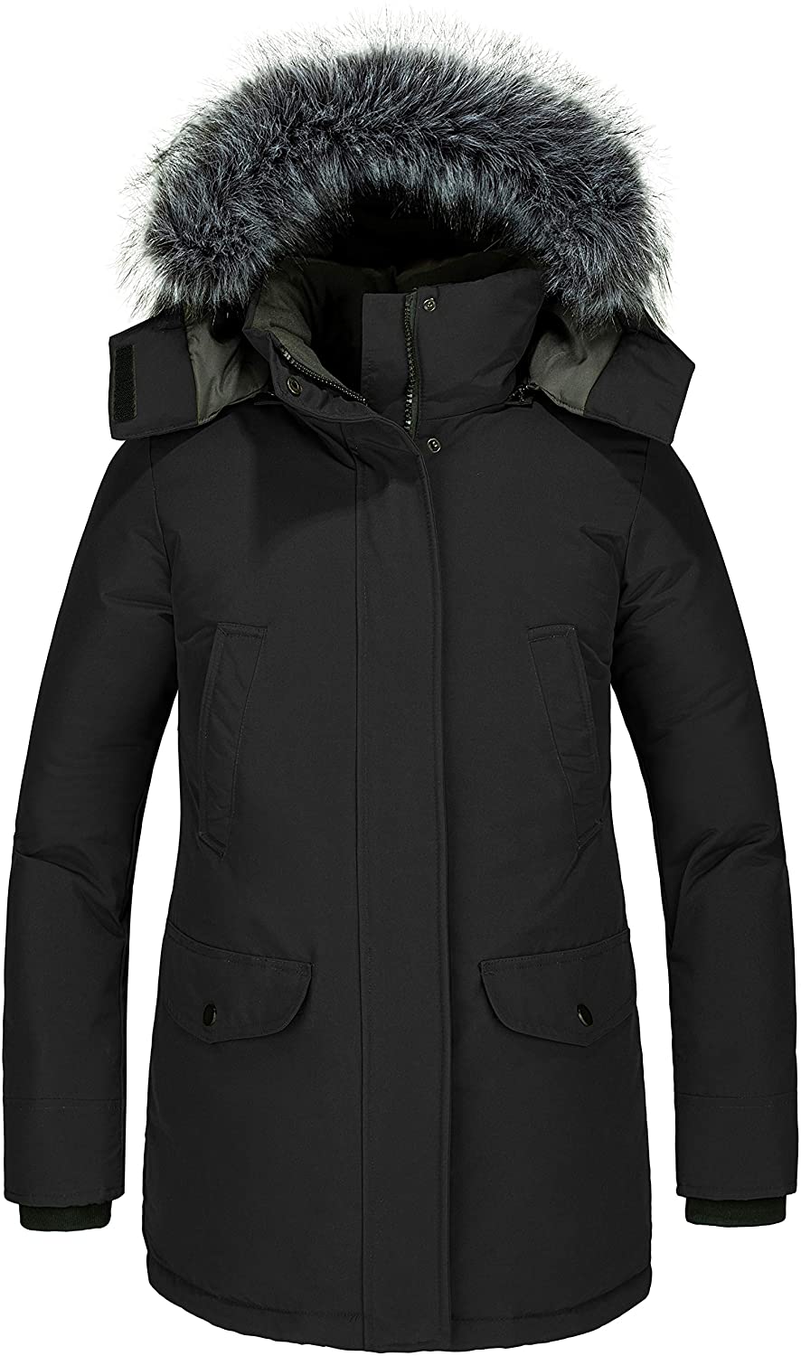 Wantdo Women's Warm Winter Coat Long Thicken Puffer Jacket with Removable Fur Trimmed Hood