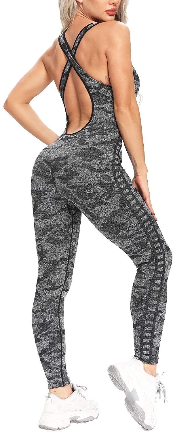 STARBILD Womens Butt Lifting Yoga Jumpsuit Backless Sport Bandage Romper  Playsuit Sleeveless Textured Gym Bodysuit : : Clothing, Shoes 