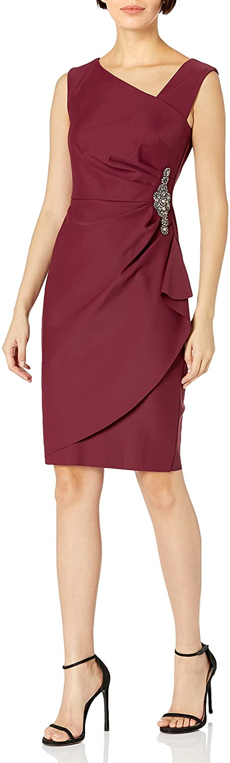 Alex Evenings Women's Slimming Short Ruched Dress with Ruffle(Petite and  Regular | eBay