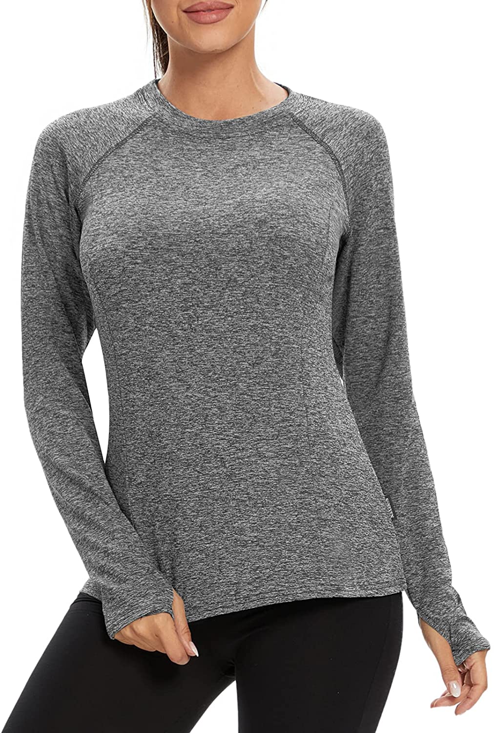 thumbnail 16  - Soneven Women Fleece Thermal Long Sleeve Running Shirt Workout Tops Moisture Wic