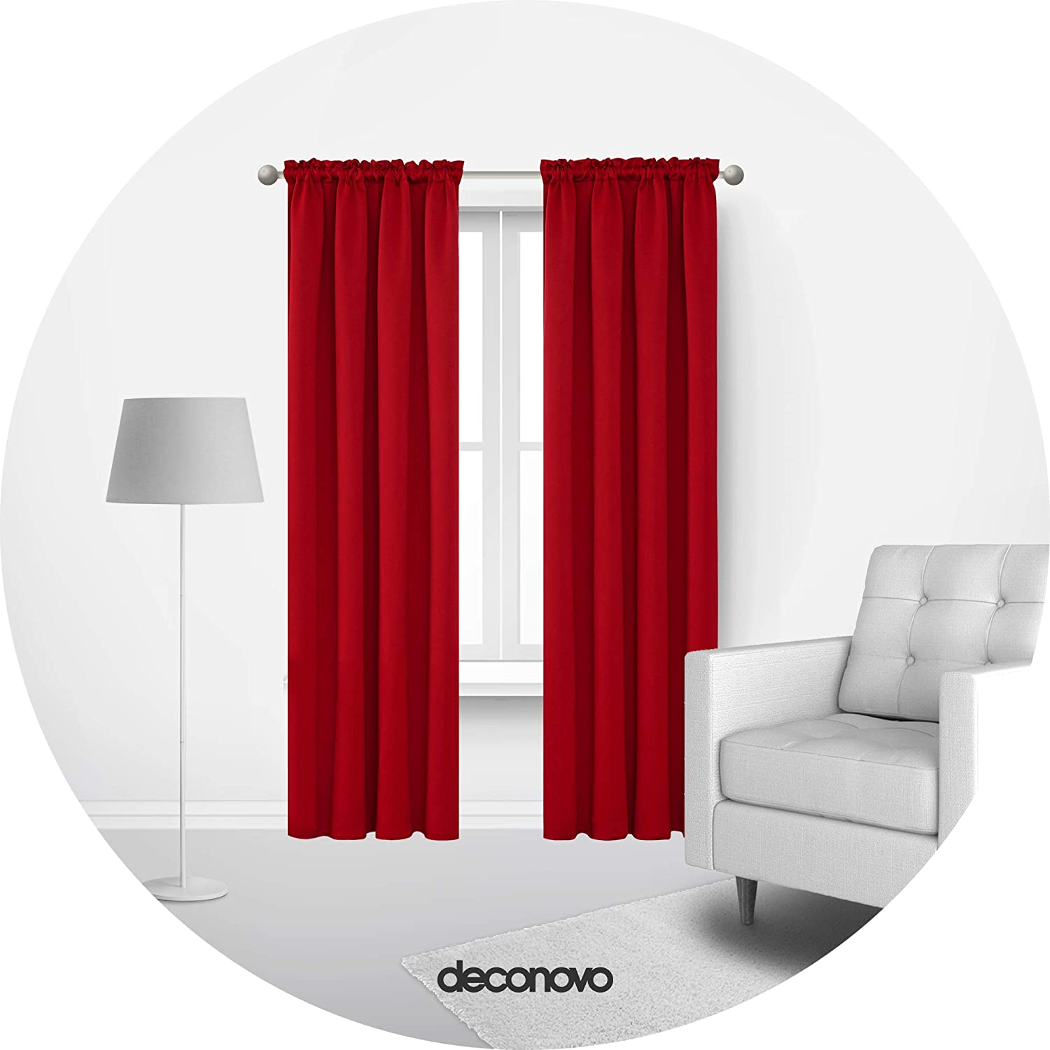 Deconovo Red Blackout Curtains Rod Pocket Curtain Panels Room Darkening Curtains