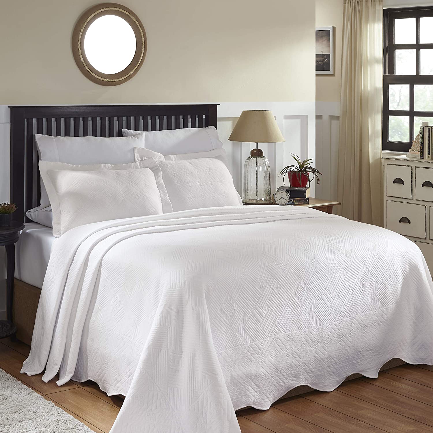 Details about   SUPERIOR 100% Cotton Geometric Fret Scalloped Bedspread Set 