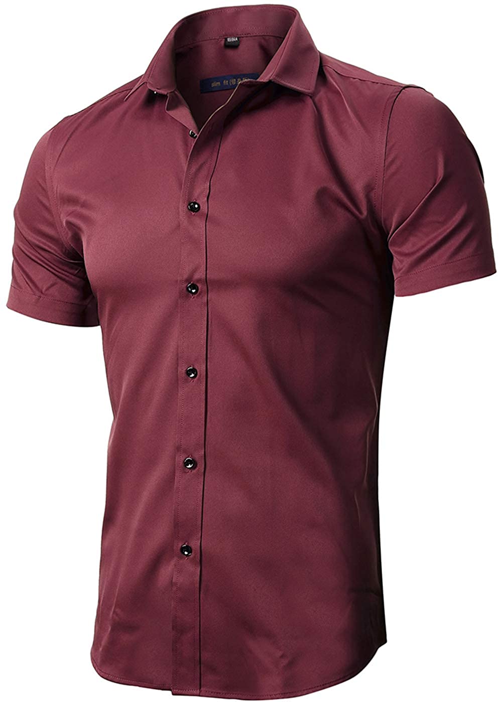 FLY HAWK Mens Dress Shirts Fitted Bamboo Fiber Short Sleeve Elastic Casual Button Down Shirts 