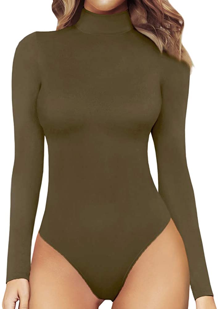 Mangopop Bodysuit Womens M Medium Black Mock Neck Long Sleeve One