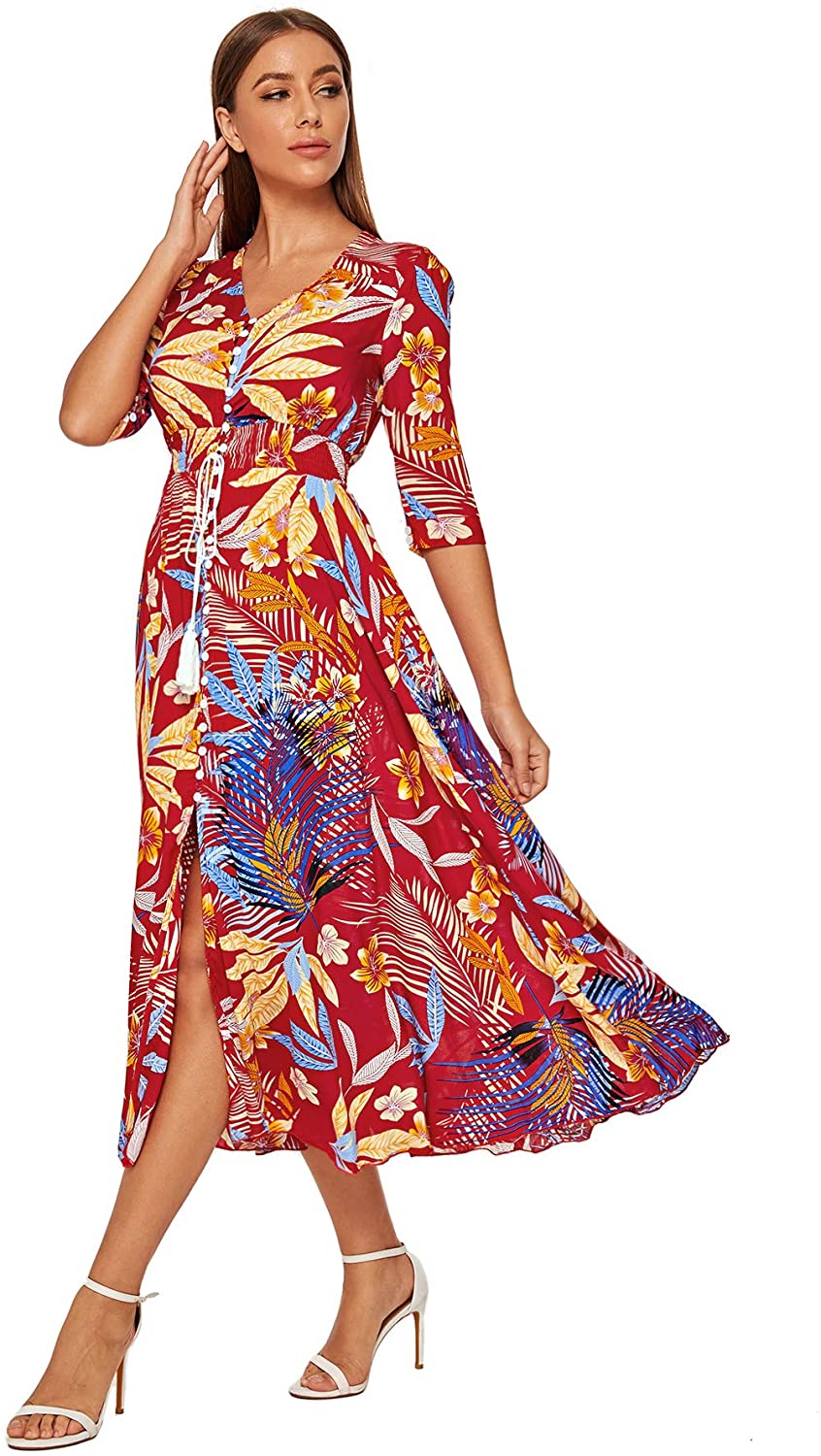 Milumia Women's Button Up Split Floral Print Flowy Lady Party Maxi ...