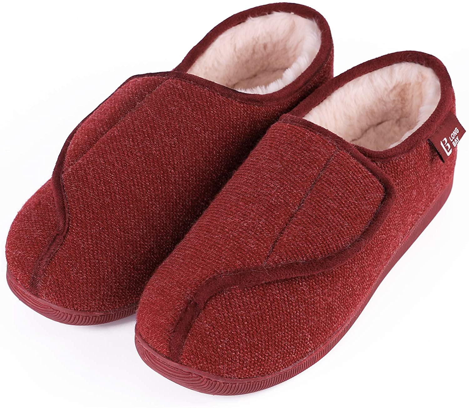LongBay Diabetic Slippers Woman Comfy Cozy Furry Memory Foam House Shoes for Arthritis Edema 