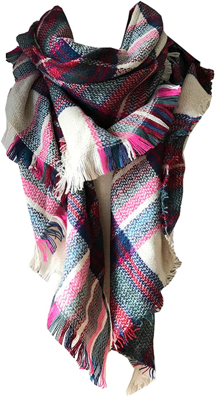 Wander Agio Womens Warm Long Shawl Wraps Large Scarves Knit Cashmere Feel  Plaid