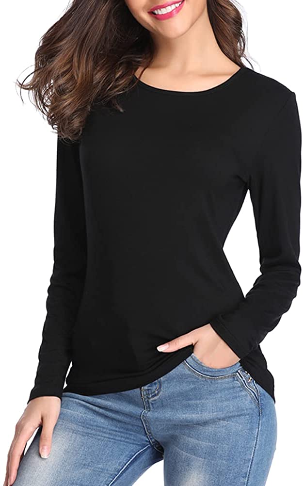 Fuinloth Women's Basic Long Sleeve T Shirts, Crewneck Slim Fit Spandex Tops,  Pla | eBay