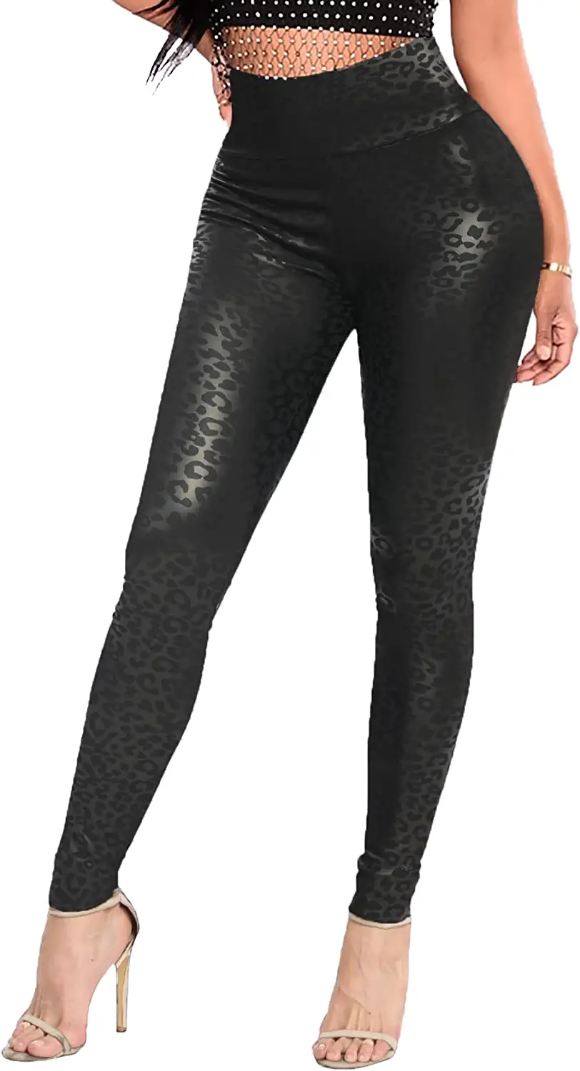 SEASUM Faux Leather Leggings for Women Stretchy High Waisted Butt