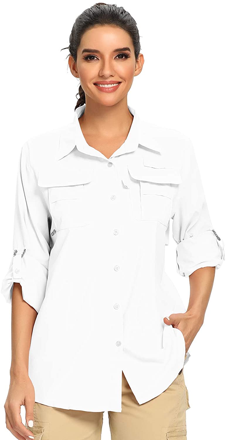 UPF 50 5019 Green XX-Large Lightweight Breathable UV Sun Protection Safari Travel Shirts Womens Long Sleeve Hiking Shirt 