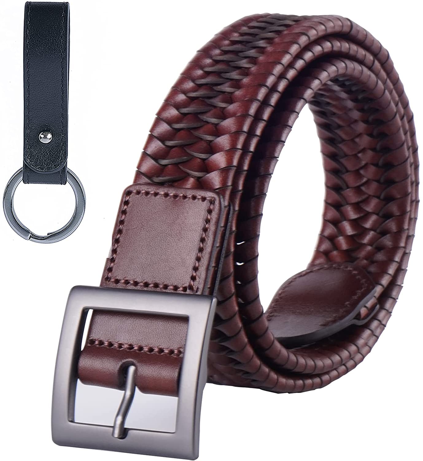 FashGudim Men's Elastic Stretch Braided Leather Belts for Men Woven Golf  Belt No