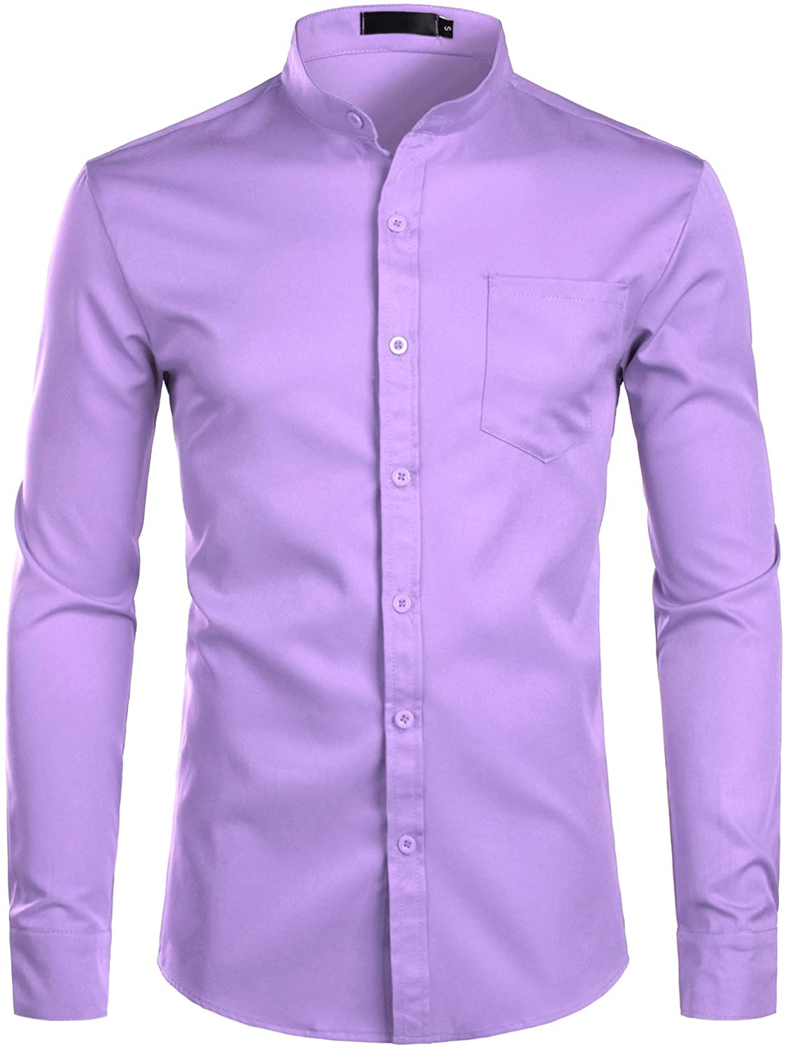 ZEROYAA Men's Banded Collar Slim Fit Long Sleeve Casual