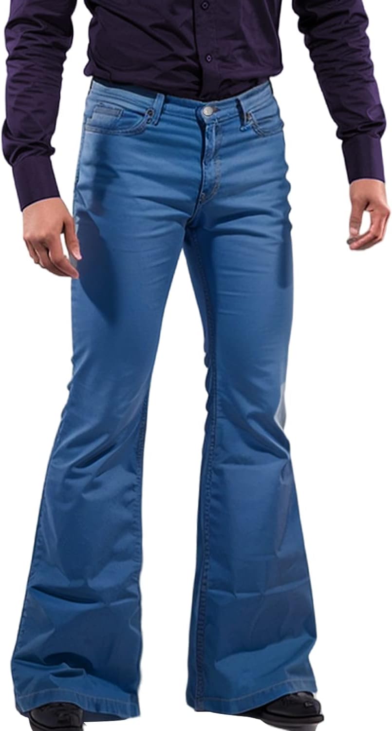 Men's Bell-bottoms Flared Jeans 60s 70s Large Vintage Wide Leg Pants Blue 