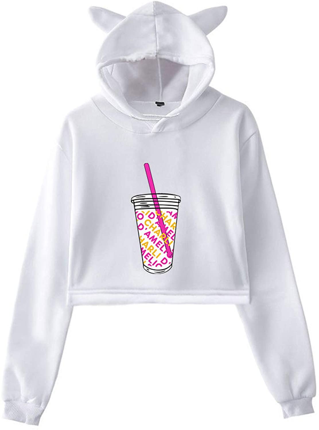 JHDESSLY Women Hoodie Sweatshirts Ice Cute Coffee Splatter Cat Print Crop Top Girl Pullover Sweatshirts