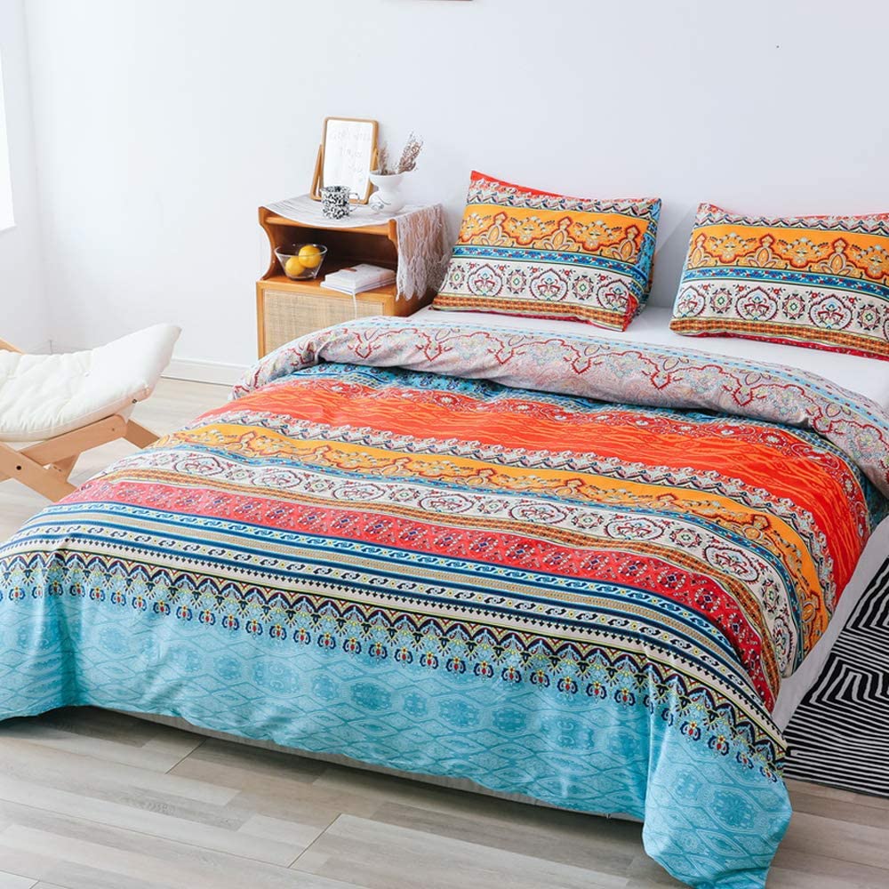 Janzaa Bohemian Comforter Set Queen, Soft Microfiber Boho ...