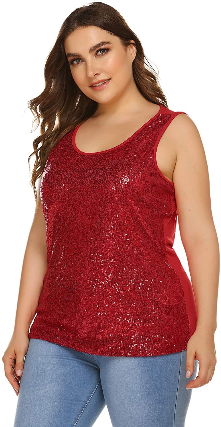 Involand Womens Plus Size Sequin Top Shimmer Tank Tops Sparkle 