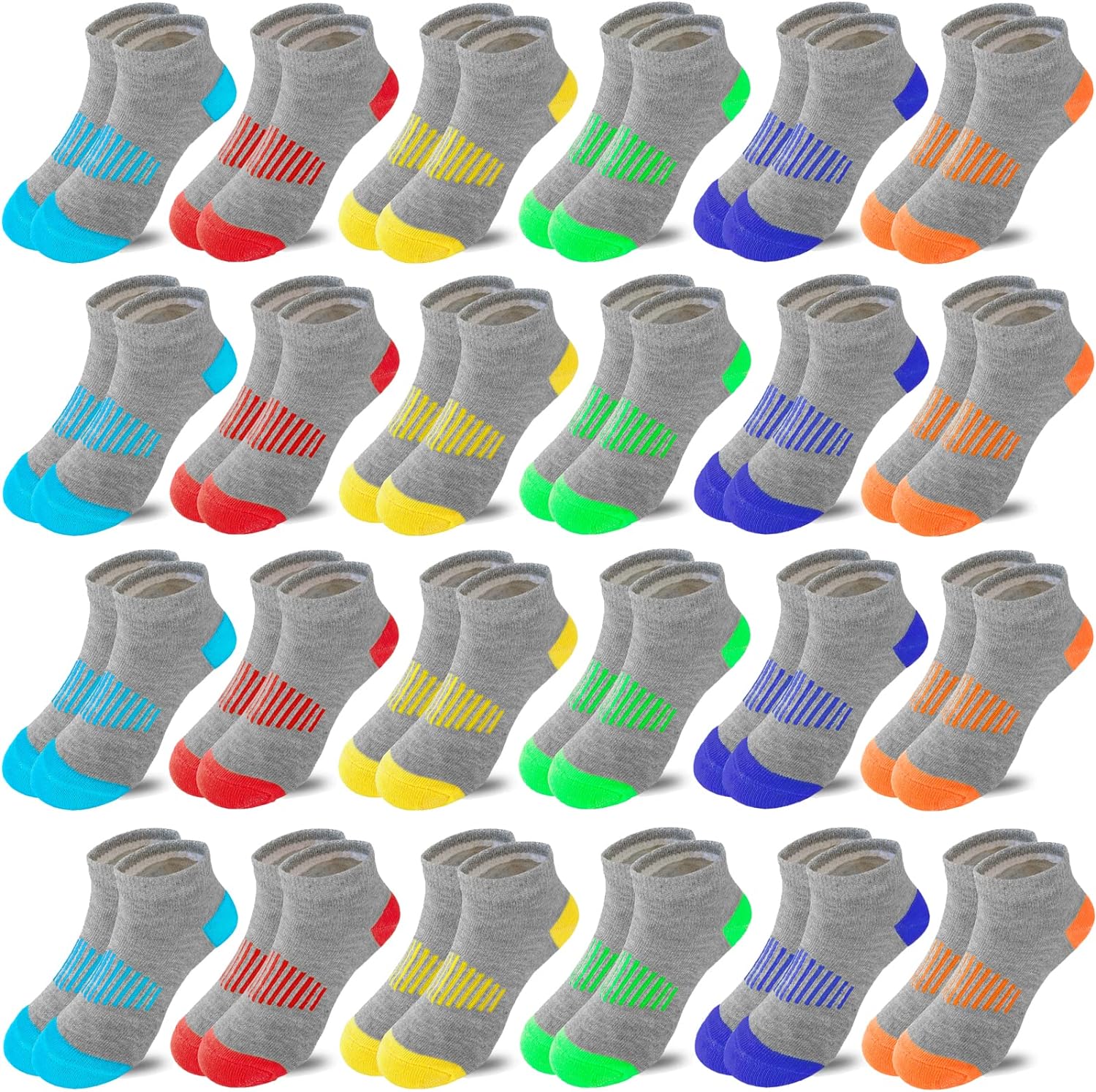 Tsmollyu Boy Socks 24 Pairs Ankle Athletic Cotton Socks Half Cushioned Low  Cut S