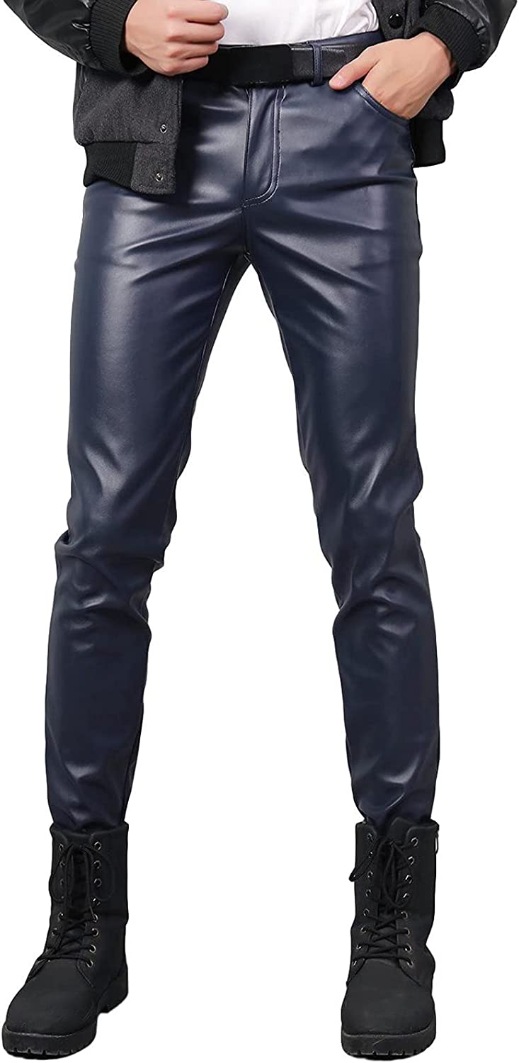 Idopy Men`s Business Slim Fit Five Pockets Faux Leather Pants Jeans :  : Clothing, Shoes & Accessories