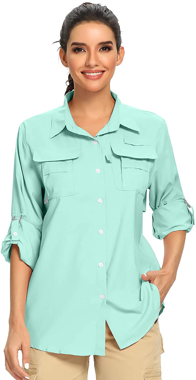 Women S Upf 50 Uv Sun Protection Safari Shirt Long Sleeve Outdoor Cool Quick D Ebay