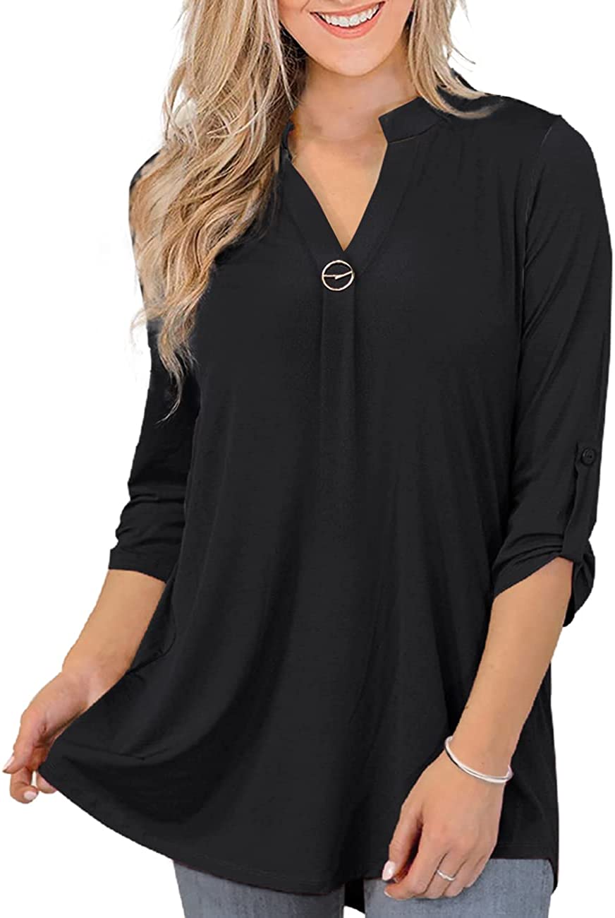 Casuashion Womens Tops Dressy Casual 3/4 Sleeve Shirts Tunic Blouses Plus  Size T