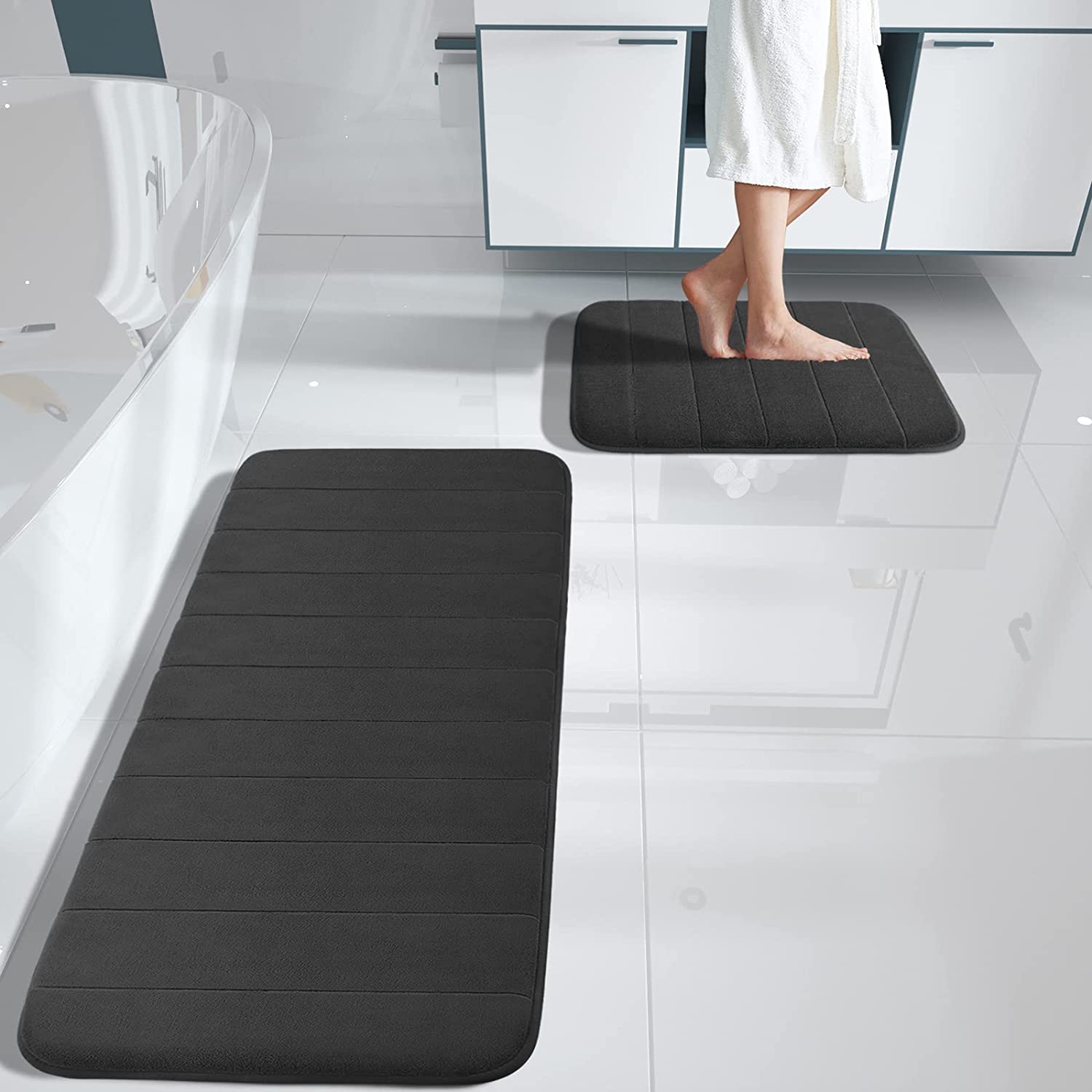 Yimobra Memory Foam Bath Mat Set, Non Slip Super Water Absorption Soft  Bathroom