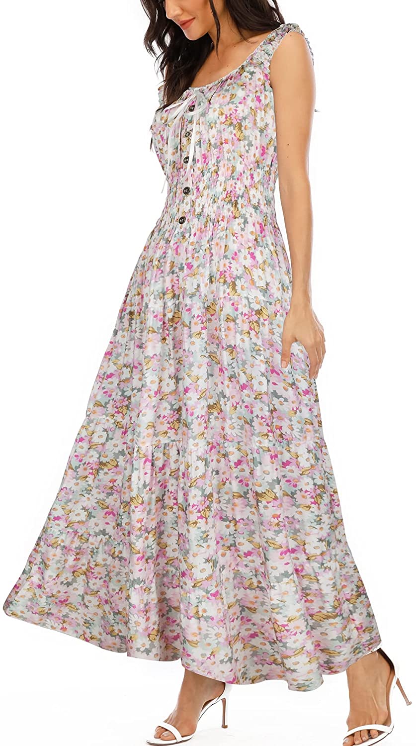 Women’s Sleeveless Summer Flowy Printed Boho Maxi Long Dress Dresses ...