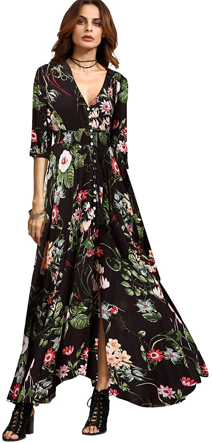 Milumia Women's Button Up Split Floral Print Flowy Party Maxi Dress | eBay