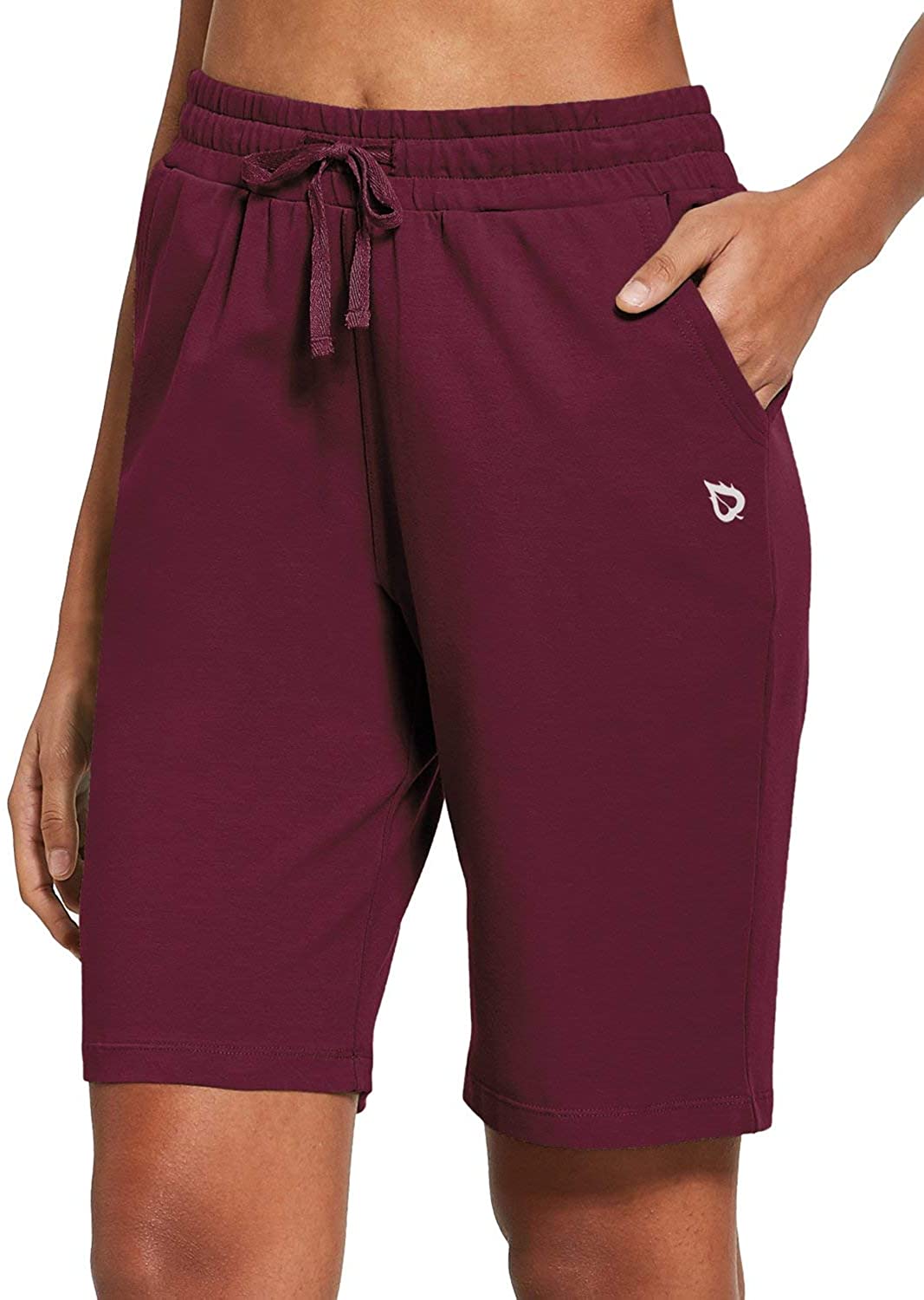 BALEAF Women's Bermuda Shorts Long Cotton Jersey with Pockets Athletic  Sweat Wal